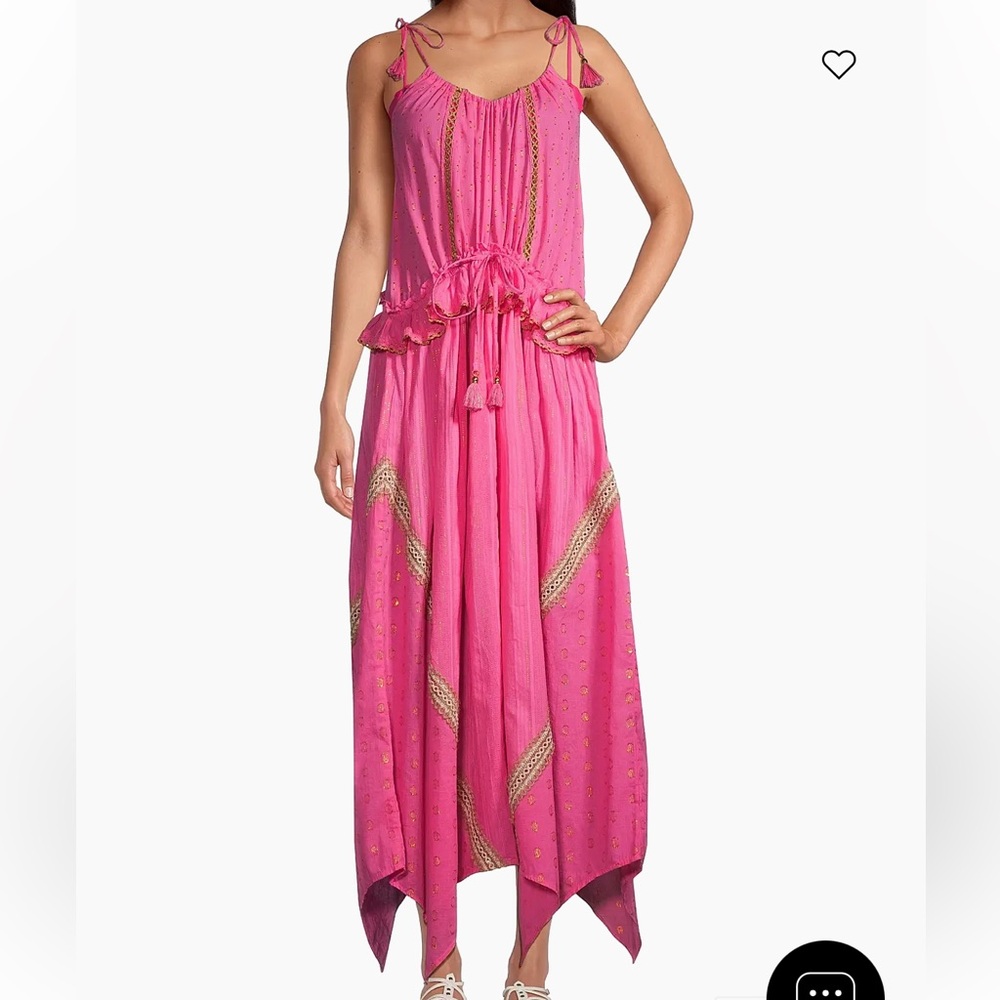 Ramy Brook Pink Asymmetrical Tassel Midi Dress with Gold Accents